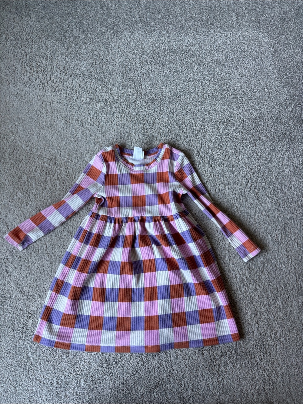 Hanna Andersson Ribbed Plaid Long Sleeve Dress - Pink, Purple & Rust